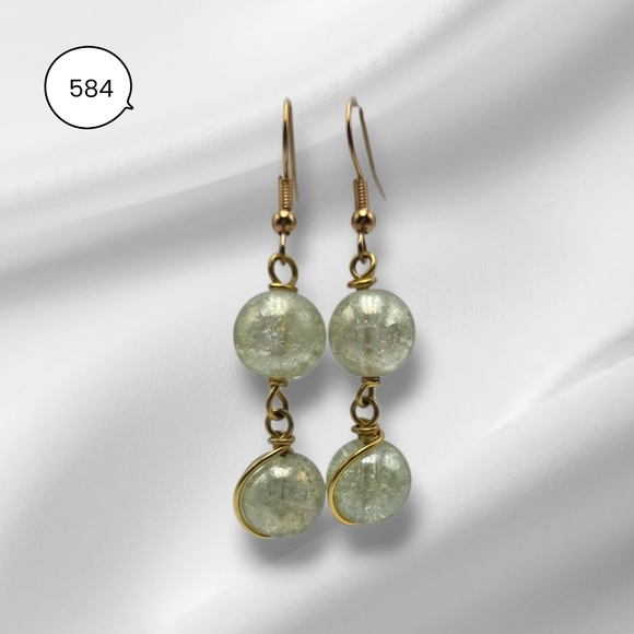 Handmade Jewelry - Handmade Light Green Dangle Earrings | Sparkling Beaded Drop Jewelry